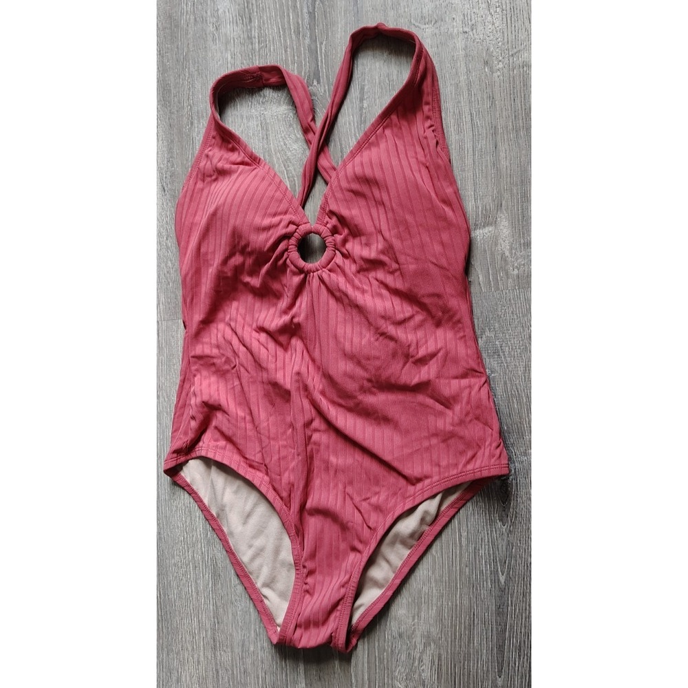 Kona Sol Women's Swimsuit One Piece Wide Ribbed Ring Size XL Padding Support